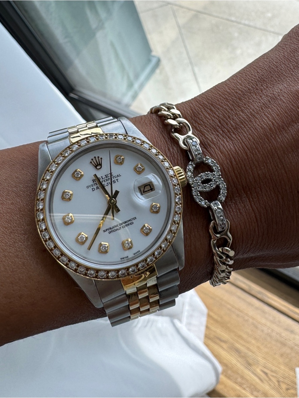 CHANEL Gold and Silver Tone CC Logo Chain Bracelet
